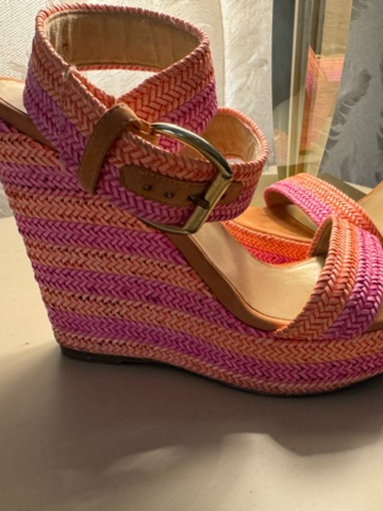 Stuart Weitzman Orange/Pink Wedge Sandals